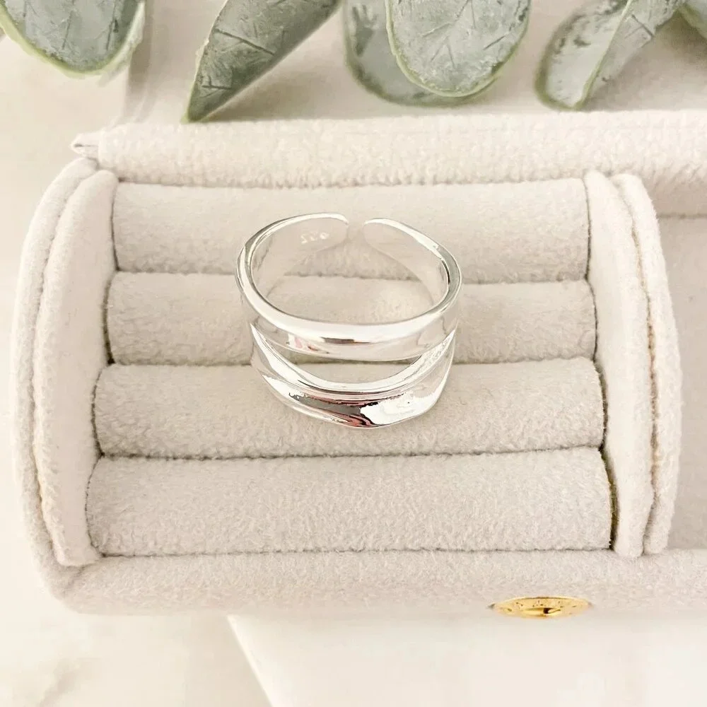 925 Sterling Silver Chunky Ring Layer Ring Large Bold Silver Statement Ring